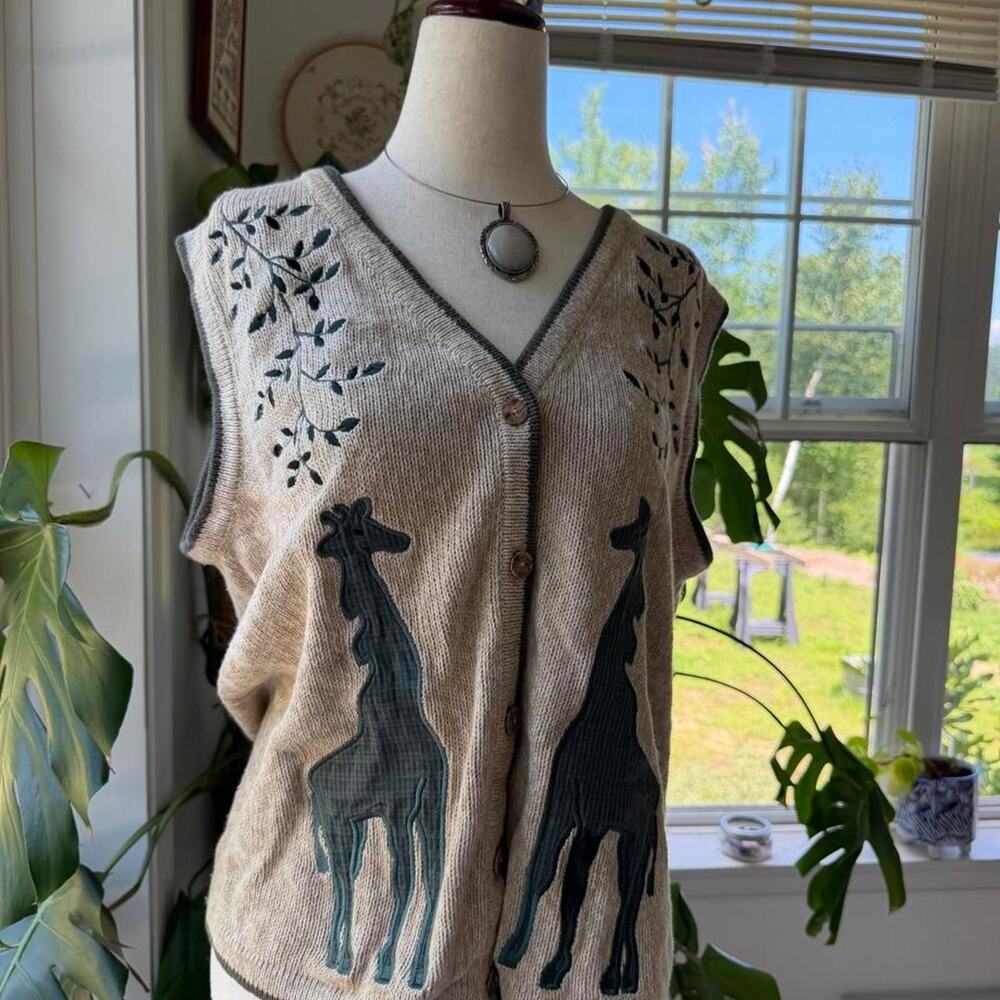 Vintage Giraffe Knit Sweater Vest Christopher Banks Small